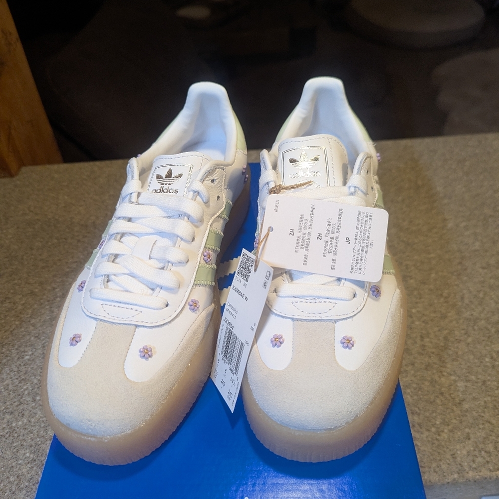 Adidas Women's White & Light Green Samba Platform Sneakers - Picture 2 of 5